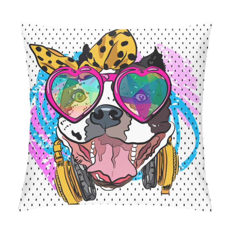 Personality  Cartoon Dog Print. Fun Poster. Sketch Vector Comic Portrait. Cool Girl. Pillow Covers