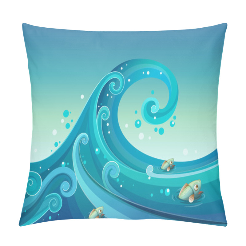 Personality  A Big Wave In The Sea With Fishes Pillow Covers