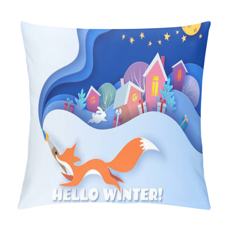 Personality  Horizontal Banner Hello Winter With Fox Running Pillow Covers