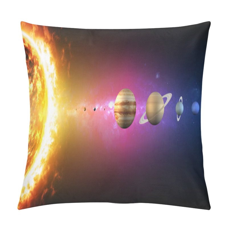 Personality  Solar System Planets Diameter Sizes. Ratio Of Magnitudes. Elements Of This Image Are Furnished By NASA. 3d Rendering. Space And Universe Pillow Covers