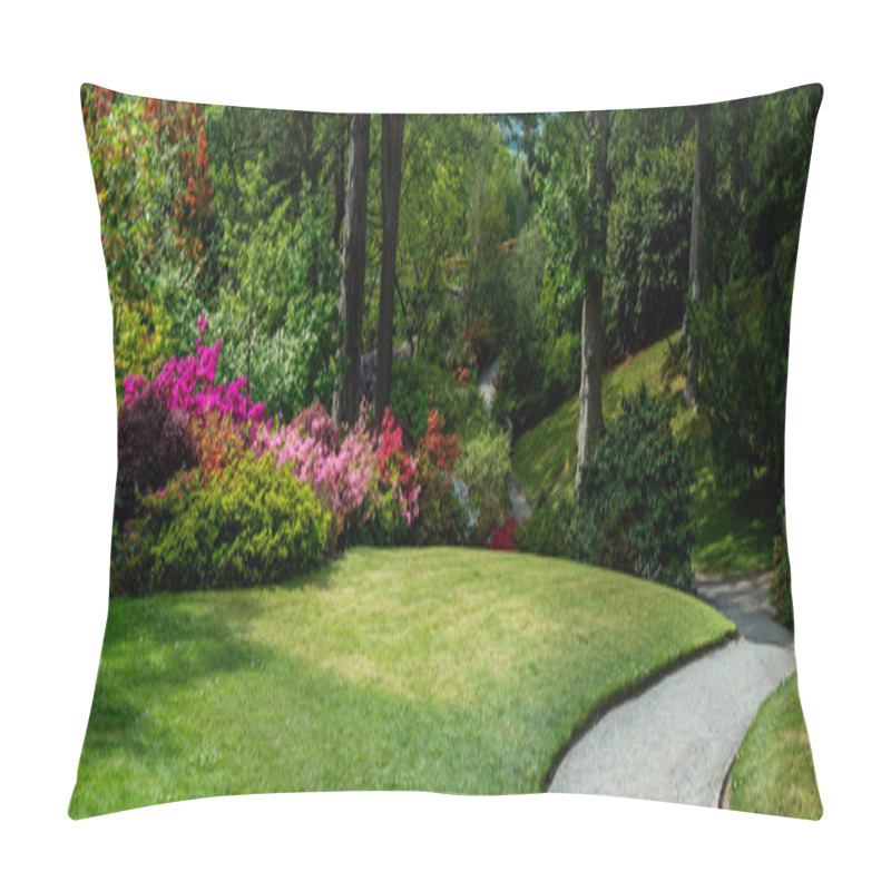 Personality  Beautiful Garden With Blooming Trees During Spring Time Pillow Covers