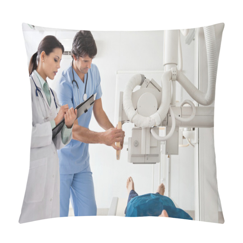 Personality  Radiologists Performing X-ray On Patient Pillow Covers