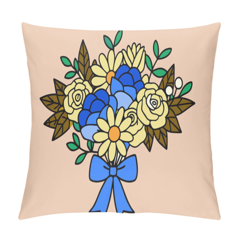 Personality  Colorful Bouquet Of Vibrant Flowers With Ribbon Vector Illustration Design For Creative Projects Pillow Covers