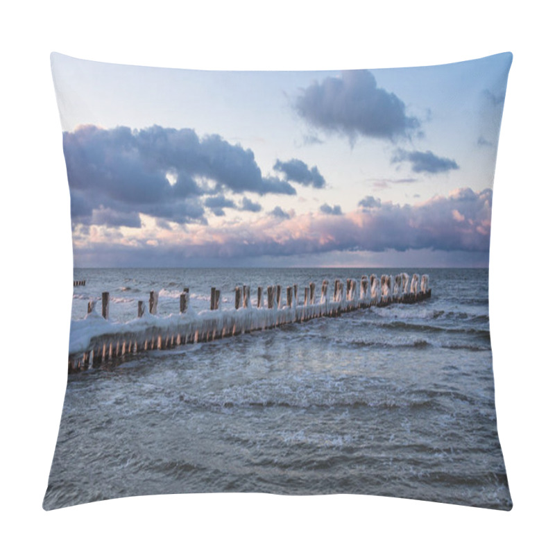 Personality  Groyne On Shore Of The Baltic Sea In Winter Pillow Covers