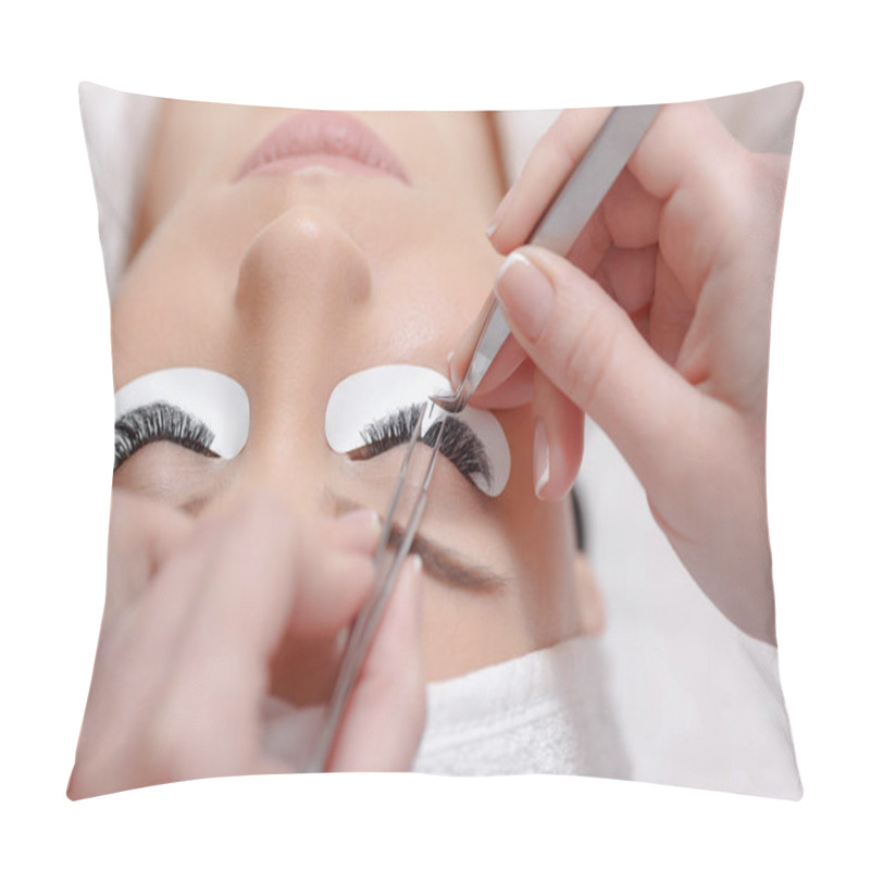 Personality  Eyelash Extension Procedure. Woman Eye With Long Eyelashes Pillow Covers