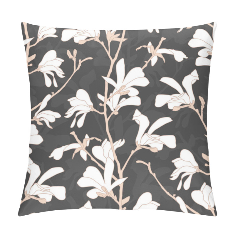 Personality  Seamless Pattern With Magnolia Tree Blossom. Floral Background With Branch And White Magnolia Flower. Spring Design With Big Floral Elements. Hand Drawn Botanical Illustration. Pillow Covers