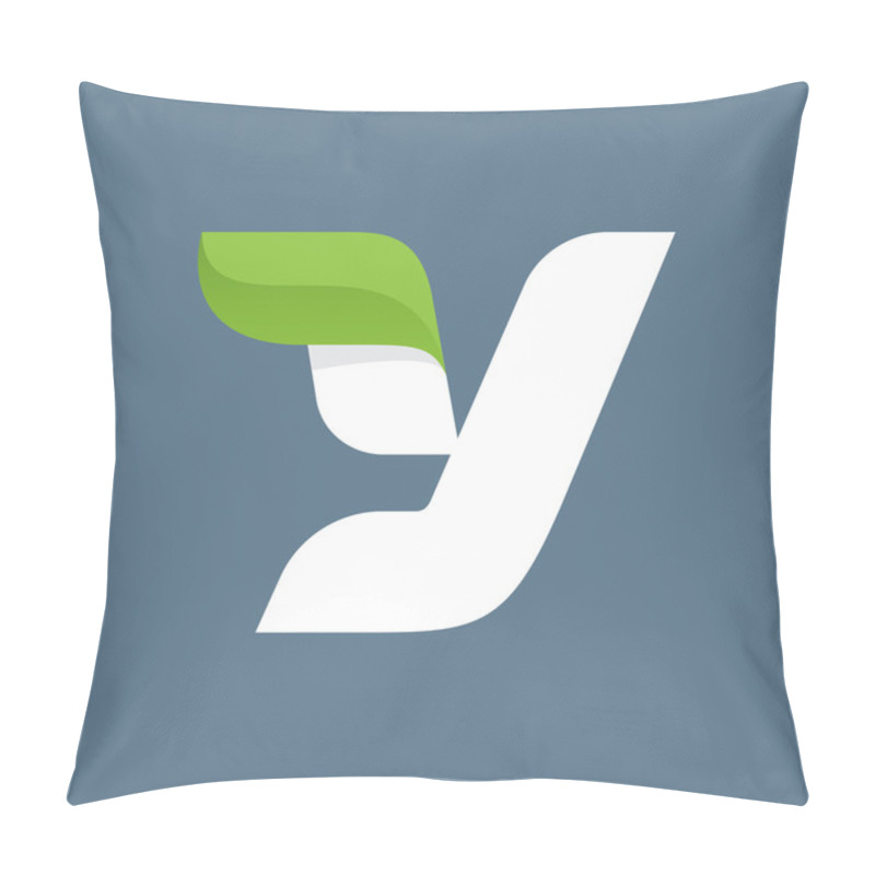 Personality  Y Letter Logo With Green Leaf. Pillow Covers