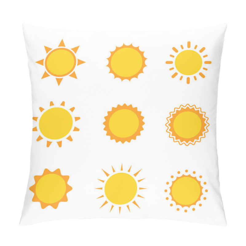 Personality  Sun Icon Sign Set Collection Flat Symbol, Vector Illustration Pillow Covers