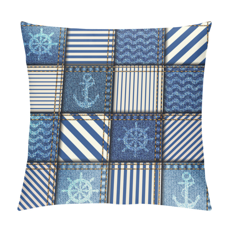 Personality  Patchwork Of Denim Fabric. Pillow Covers