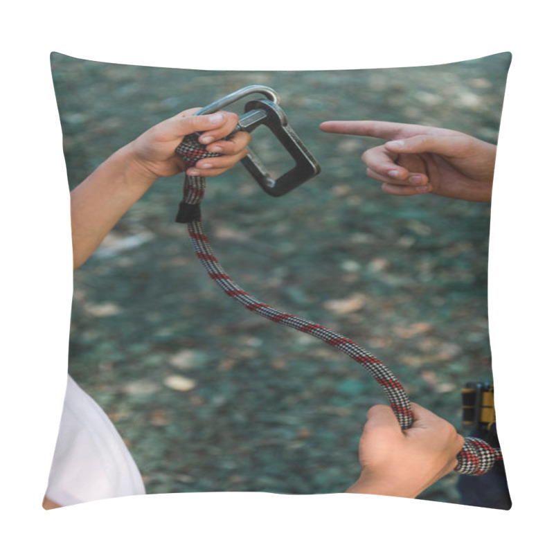 Personality  Cropped View Of Kid Pointing With Finger At Safety Equipment  Pillow Covers