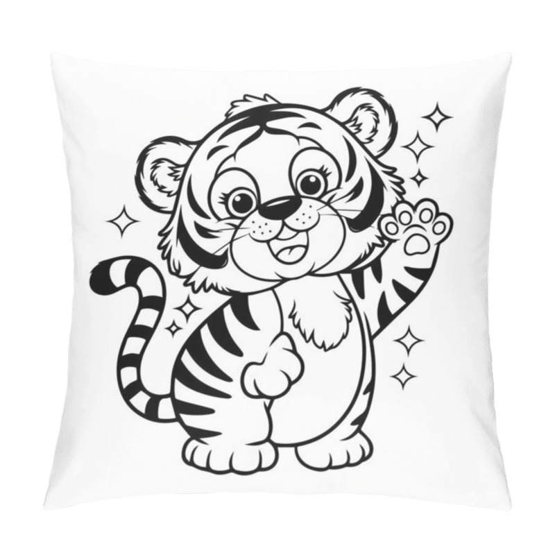 Personality  Cute Cartoon Tiger Cub Waving, Perfect For Kids' Projects Pillow Covers