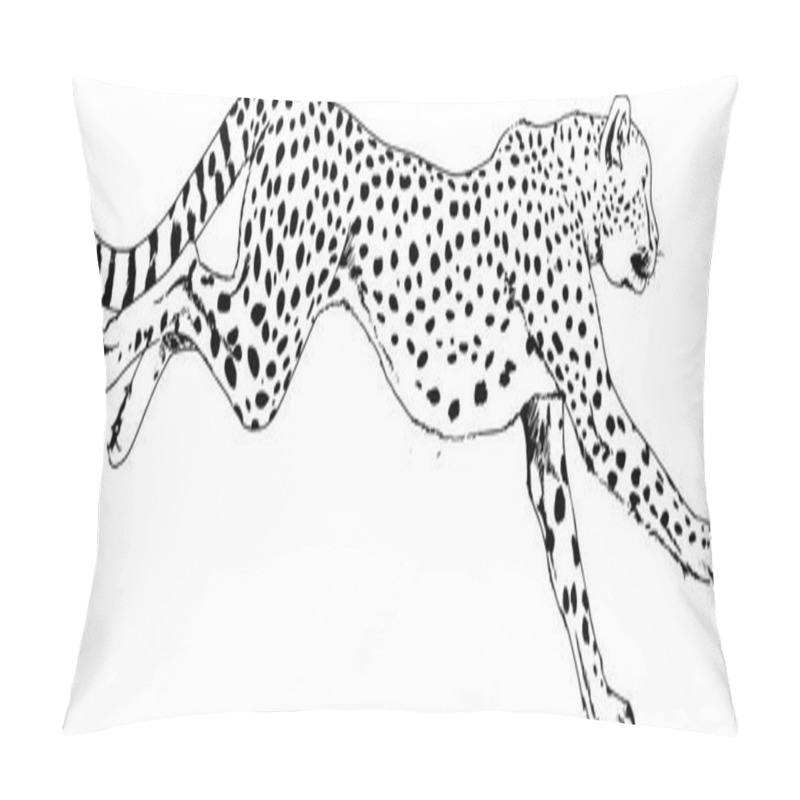 Personality  Running Cheetah Drawn In Ink By Hand On A White Background Pillow Covers