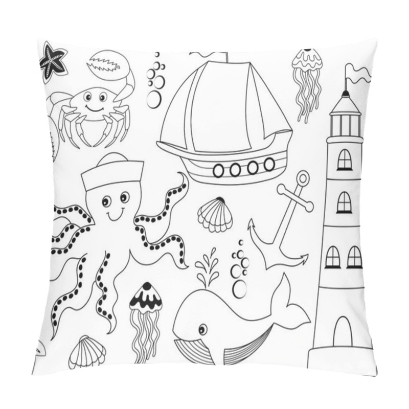 Personality  Vector Set With Marine Animals And Objects Pillow Covers