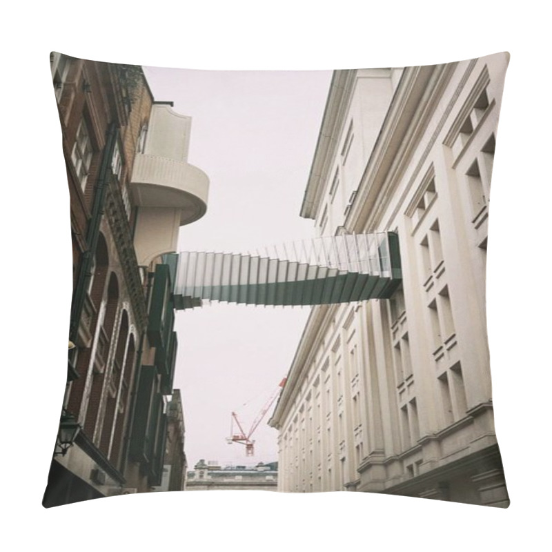 Personality  A Vertical Shot Of The Bridge Of Aspiration Connecting Royal Opera House And Royal Ballet School, UK Pillow Covers