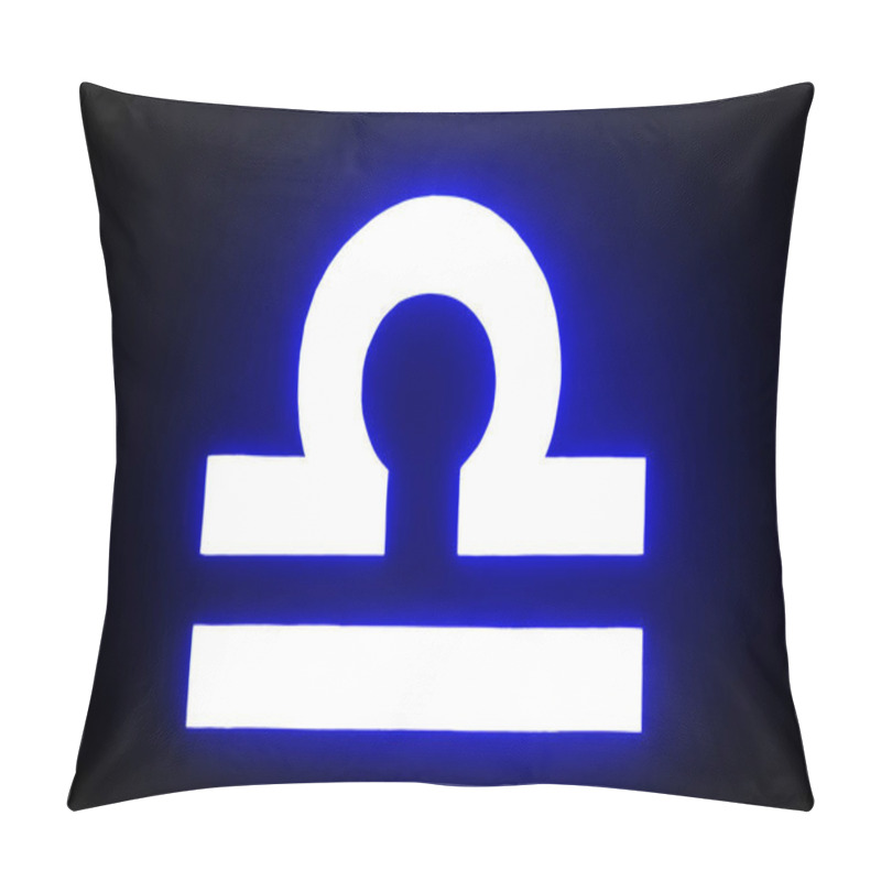 Personality  Blue Illuminated Libra Zodiac Sign Isolated On Black Pillow Covers