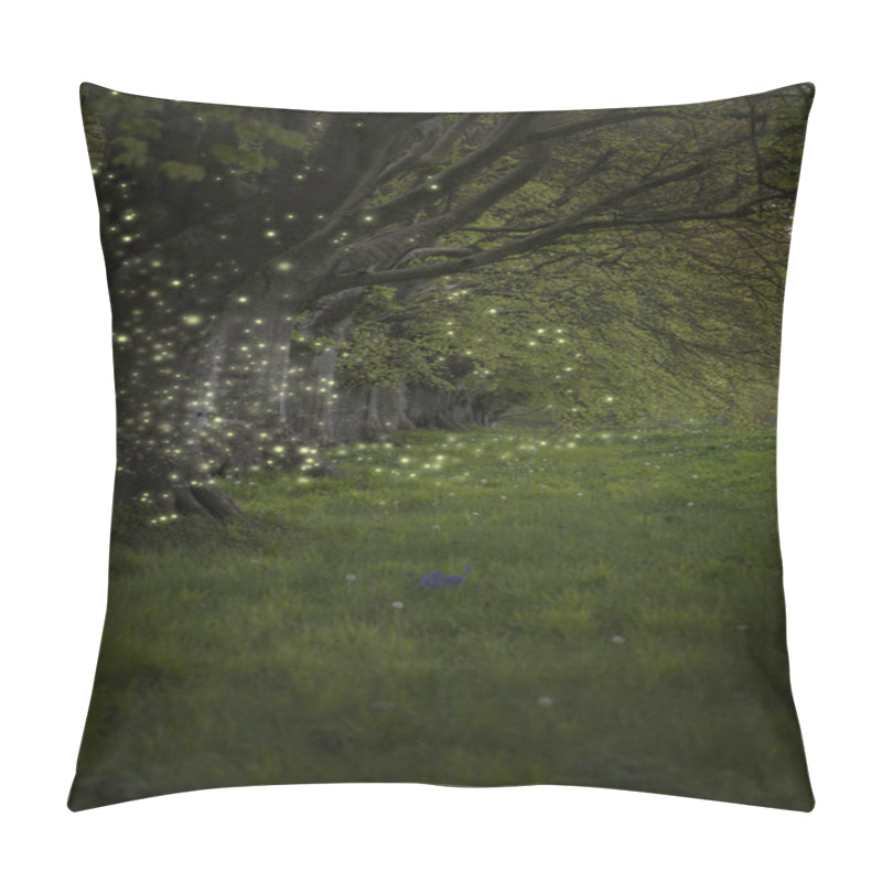 Personality  Stunning Fantasy Style Landscape Image Of Fireflies In Night Tim Pillow Covers