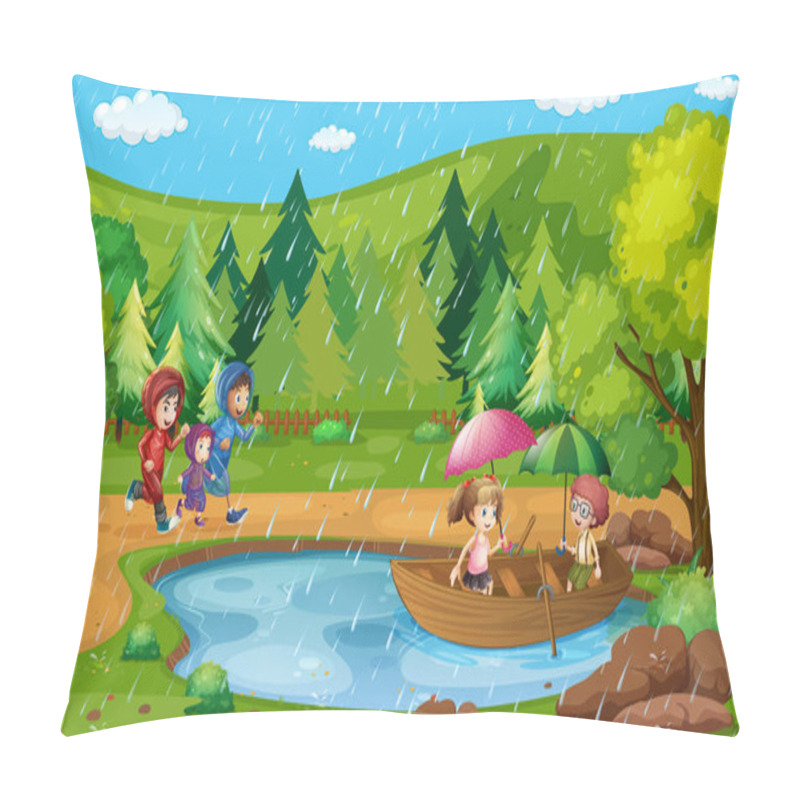 Personality  Park Scene With Children Running In The Rain	  Pillow Covers