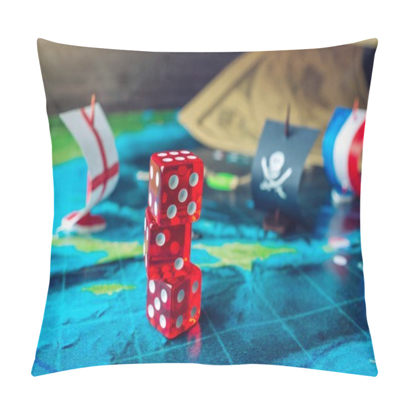 Personality  Red Playing Bones On The World Map Of The Field Handmade Board Games With A Pirate Ship Pillow Covers