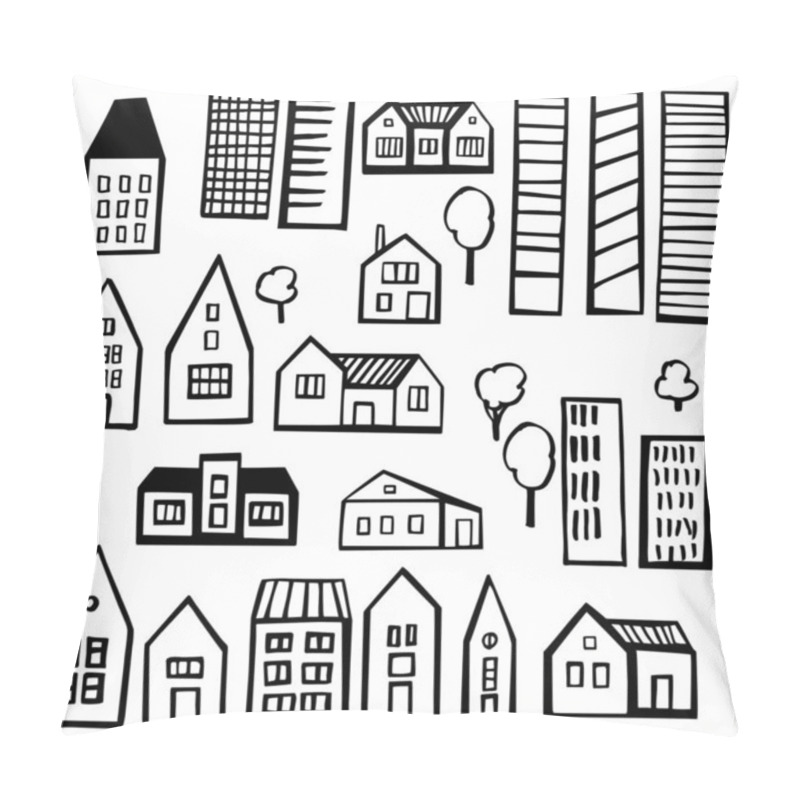 Personality  Hand Drawn Houses. Vector Sketch  Illustration. Pillow Covers