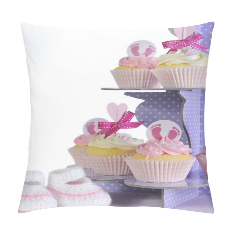 Personality  Baby Girl Cupcakes And Booties On Purple Cupcake Stand Pillow Covers