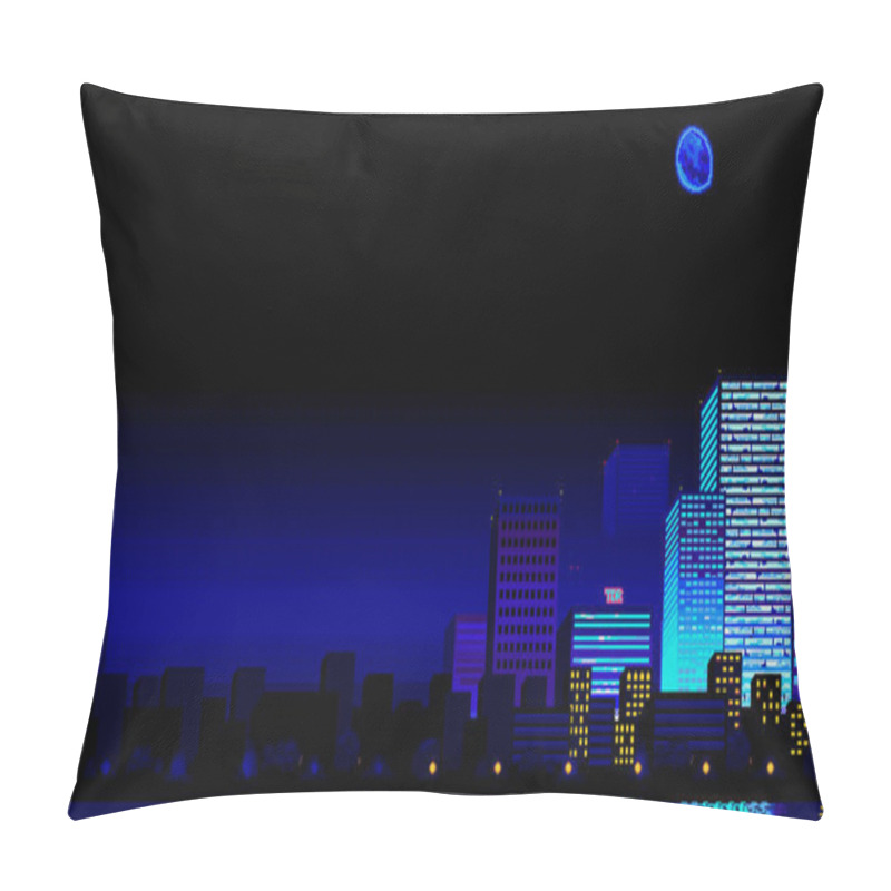 Personality  Futuristic Night City. Downtown, Digital Cityscape With Skyscrapers. Retrowave 80s-90s Aesthetics. Pixel Art Game Location. Old Style Video Game. Copy Space Pillow Covers