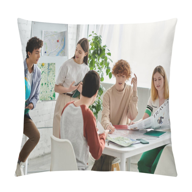 Personality  Teenagers Engage In Discussion At A Model United Nations Conference. Pillow Covers