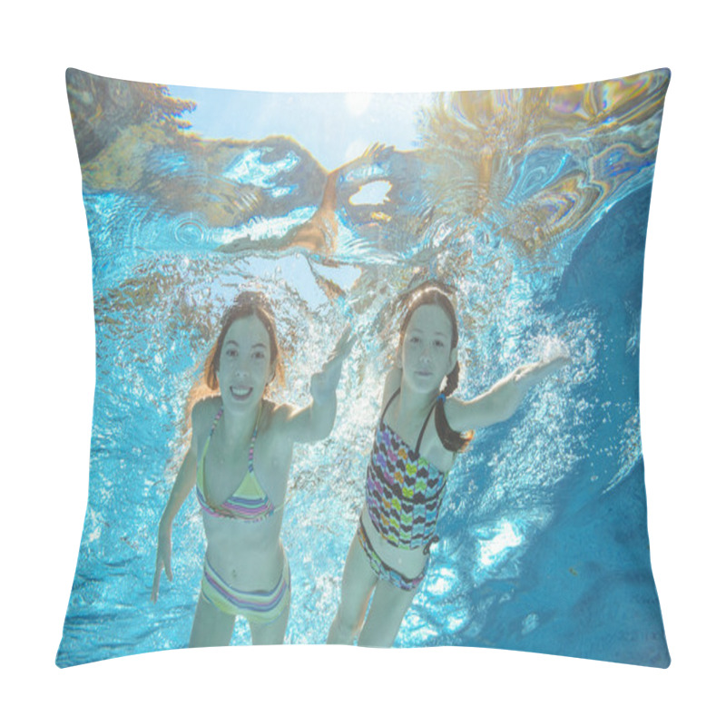 Personality  Children Swim In Pool Underwater, Happy Active Girls Have Fun In Water Pillow Covers