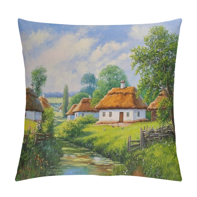 Personality  Landscape,oil Painting On Canvas. Ukraine, House In The Forest And River, Landscape With A Pond And Trees Pillow Covers