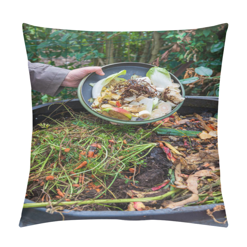 Personality  Woman Throwing Compost With Kitchen Waste Pillow Covers