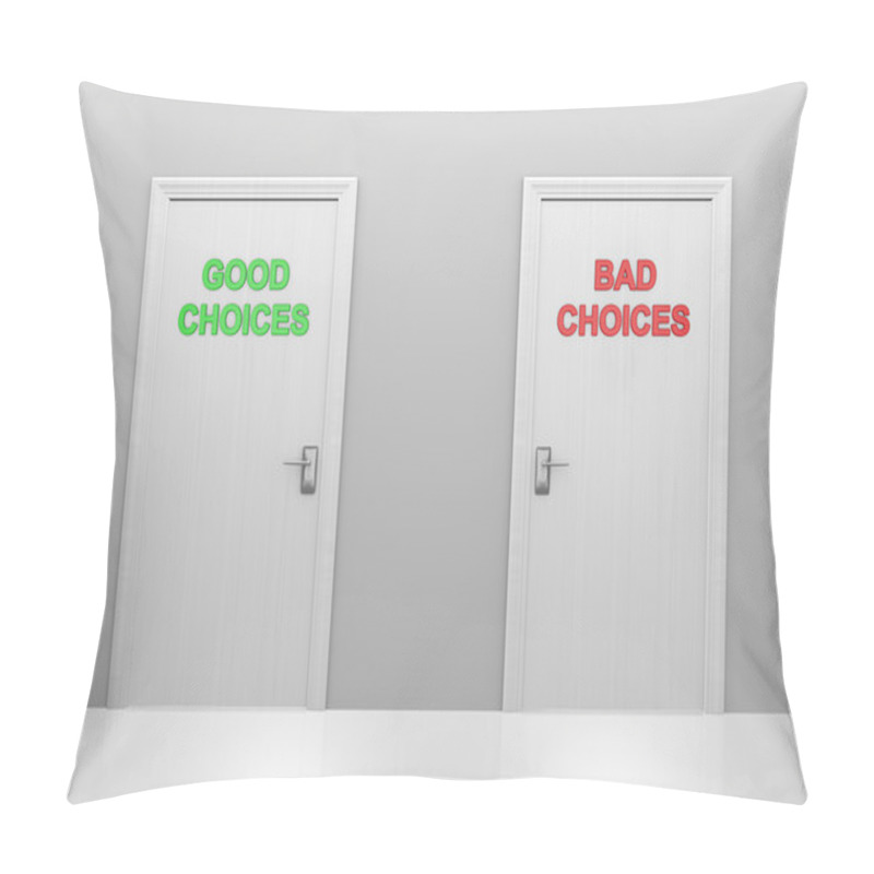 Personality  Two Doors Labeled Good Choices And Bad Choices Pillow Covers