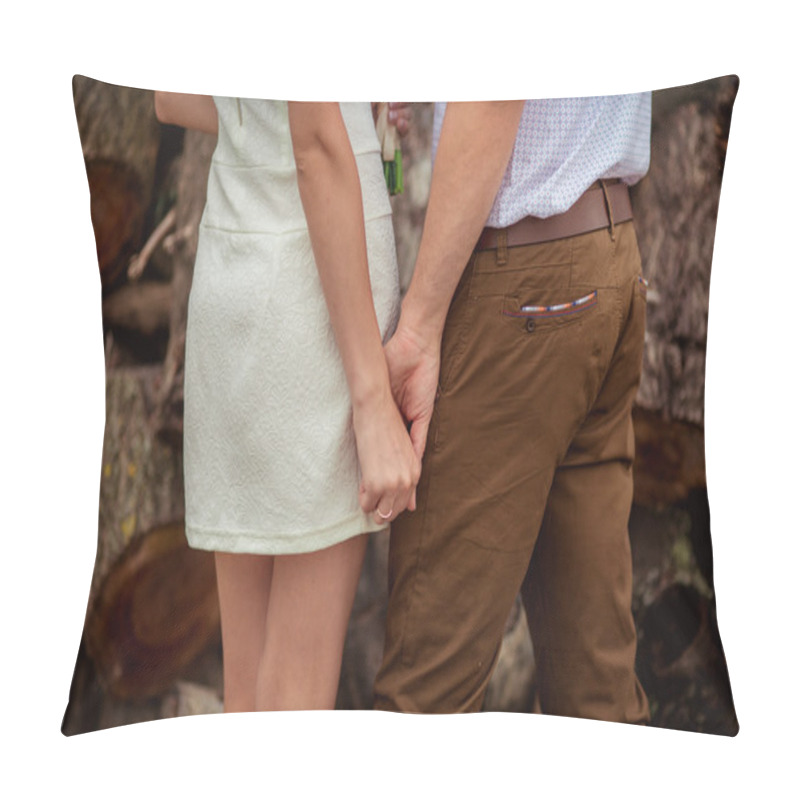 Personality  Groom Holds His Bride's Hand Pillow Covers