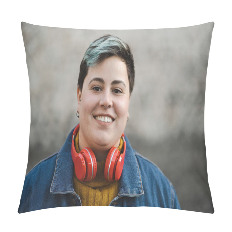 Personality  Handsome Non-binary Woman Smiling Outdoors Pillow Covers