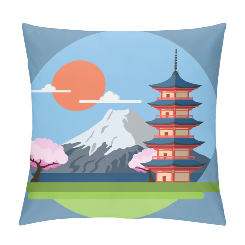 Personality  Flat Design Landscape Of Japan Pillow Covers