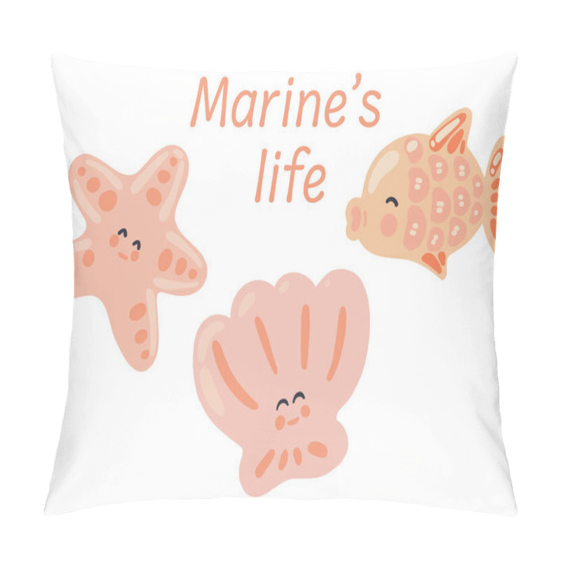 Personality  Flat Design Set With Shell Fish And Star Fish. Vector Illustration Pillow Covers