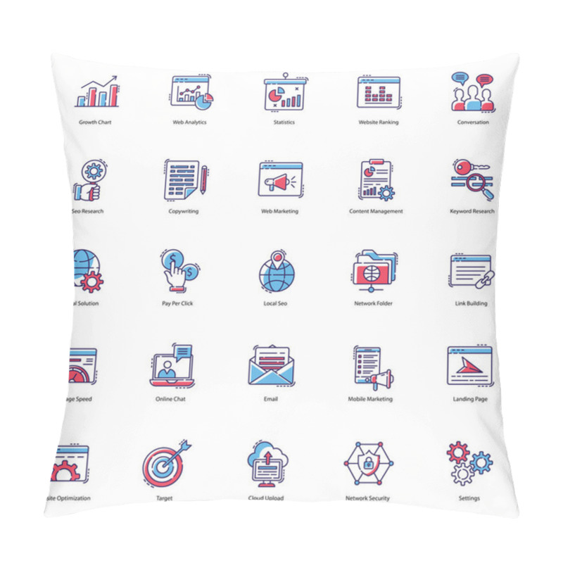 Personality  Seo Icons Are Here To Improve The Look And Essence Of Your Project. Web Visulas Are Presented In Flat Style With Editable Characteristic. Download To Market Yourself In A Better Way! Pillow Covers