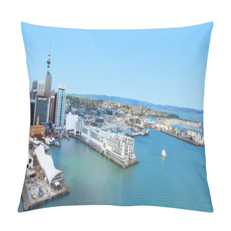 Personality  Aerial View Of  Auckland Financial Center Against The Waitemata  Pillow Covers