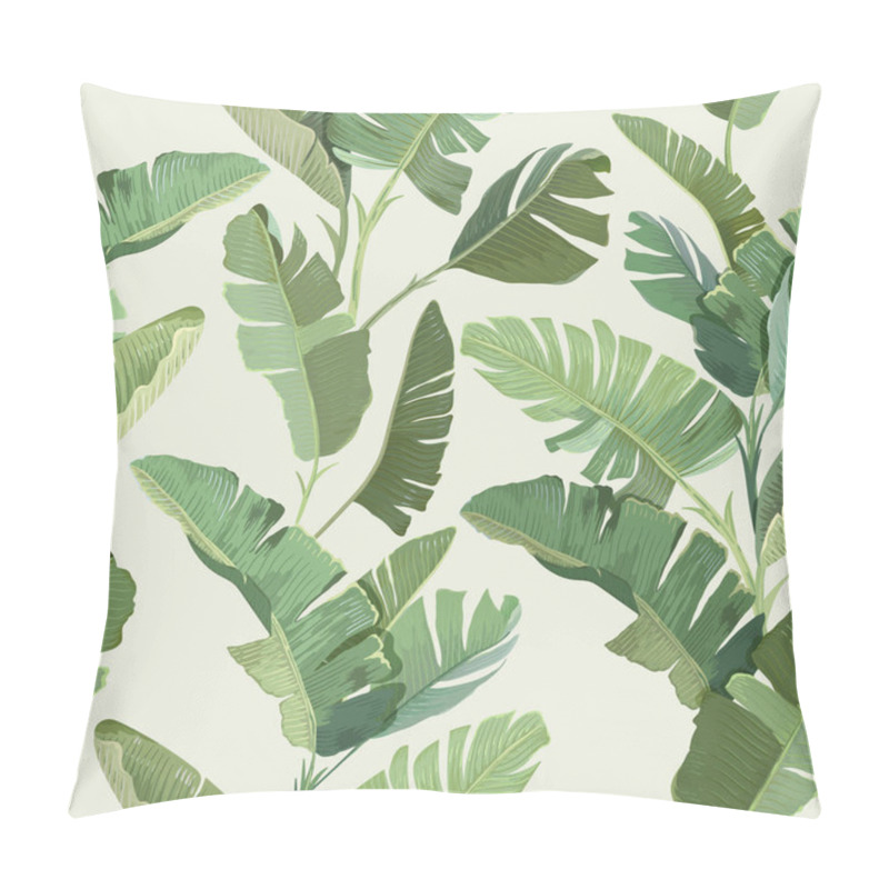 Personality  Seamless Tropical Floral Print With Exotic Green Jungle Banana Palm Leaves On Beige Background. Rainforest Wild Plants Wallpaper Template, Natural Textile Ornament, Fabric Design. Vector Illustration Pillow Covers