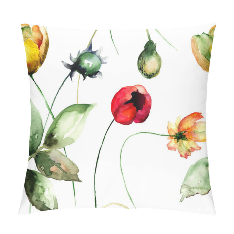 Personality  Seamless Pattern With Tulips And Gerbera Flowers Pillow Covers