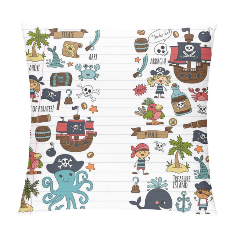 Personality  Vector Pattern With Pirate Icons. Adventure, Birthday Party. Pillow Covers