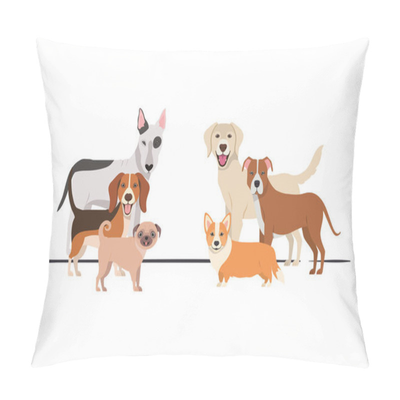 Personality  Set Of Adorable Dogs On White Background Pillow Covers