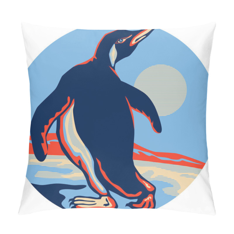 Personality  Penguin Walking Moon Retro Pillow Covers