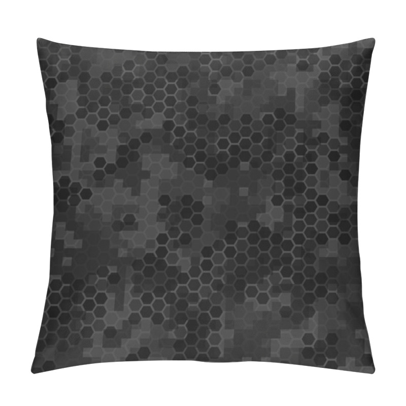 Personality  Seamless Texture Dark Gray Hex Grid With Pixels. Abstract Military Geometric Modern Camo Background. Monochrome Black And Gray Colors Texture. Vector Illustration. Pillow Covers