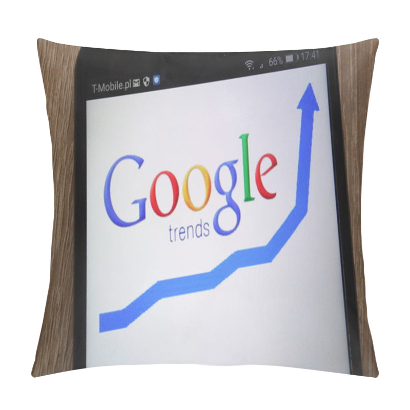 Personality  KONSKIE, POLAND - SEPTEMBER 06, 2018: Google Trends Logo Displayed On A Modern Smartphone Pillow Covers