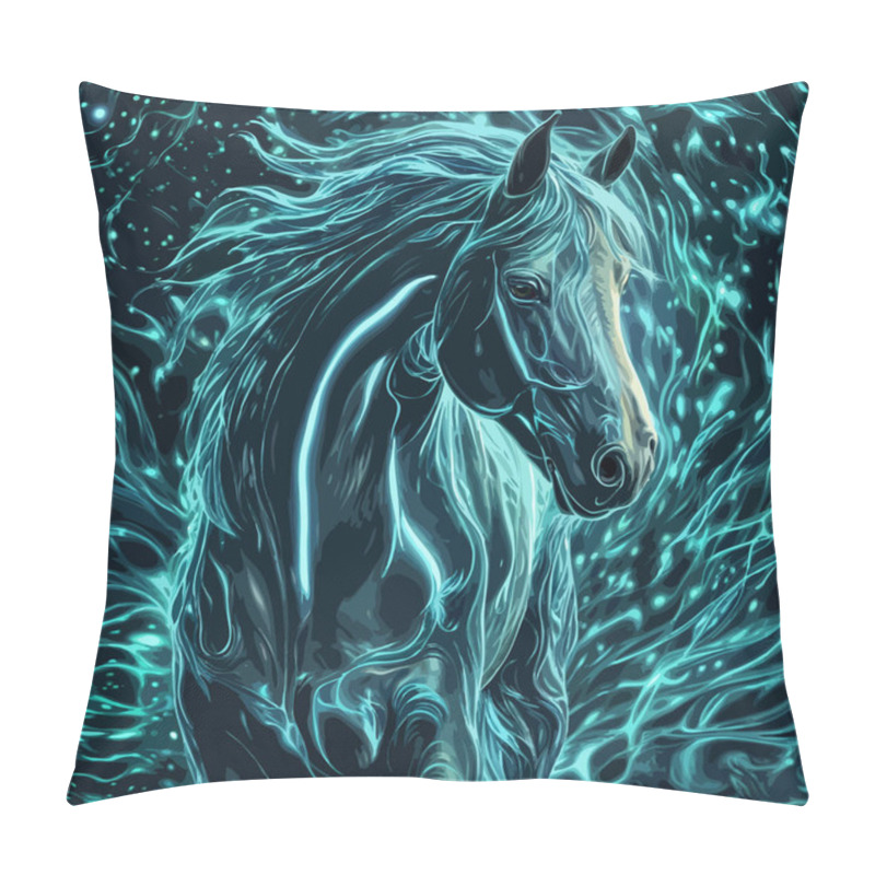 Personality  Detailed Image Of A Dapper Mystical Blue Transparent Icy Horse Pillow Covers