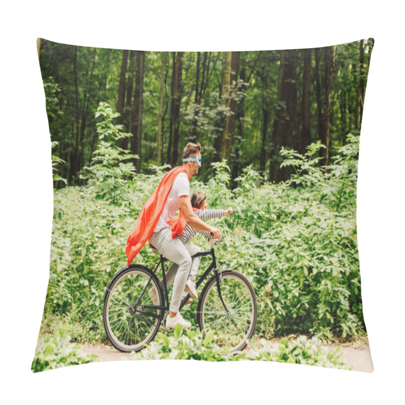 Personality  Side View Of Father And Kid Riding Bicycle While Boy Looking Forward Pillow Covers