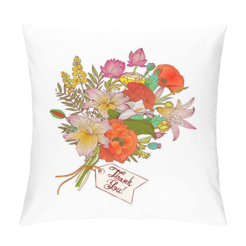 Personality  Thank You Vector Card With A Bouquet Of Flowers Pillow Covers