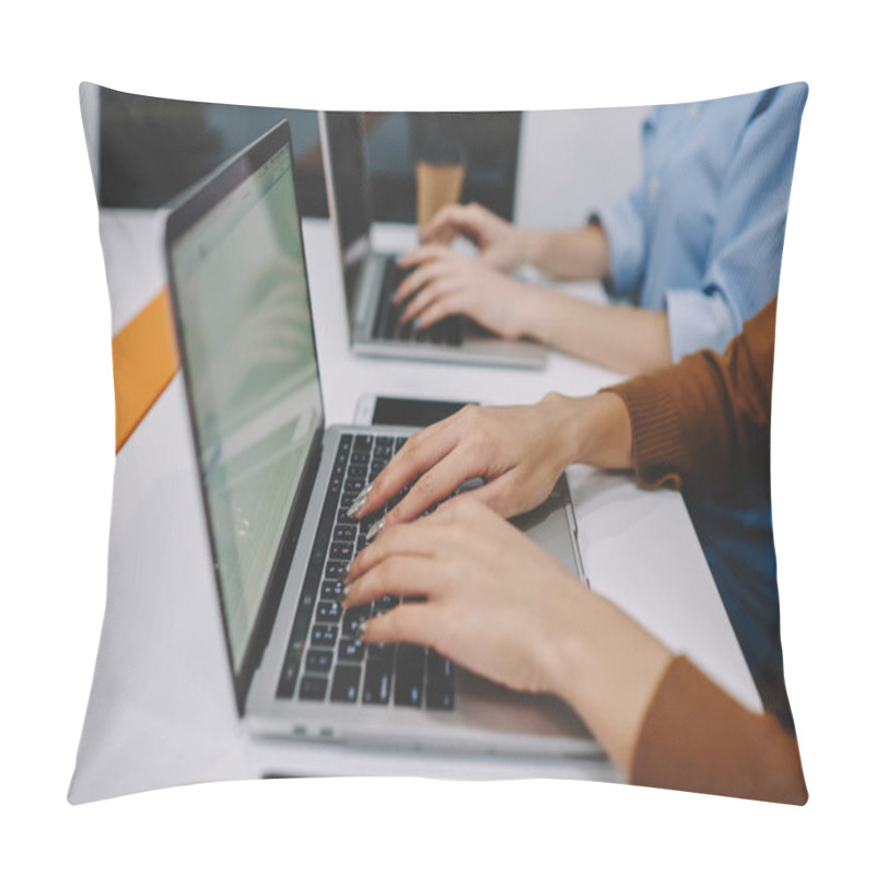 Personality  Cropped Image Of Woman's Hands Typing On Laptop Computer During Online Working Process, Female Keyboarding Text Using Netbook For Studying And Searching Information In Networks Via High Speed Wif Pillow Covers