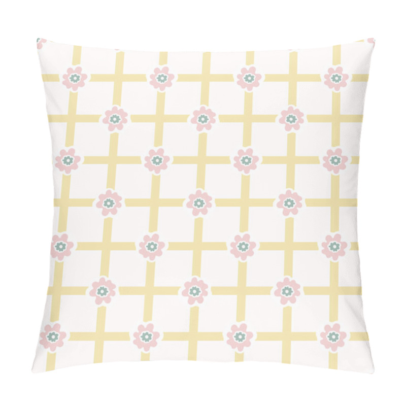 Personality  1950s Style Flower Daisy Gingham Seamless Vector Pattern. Hand Drawn Geometric Pillow Covers