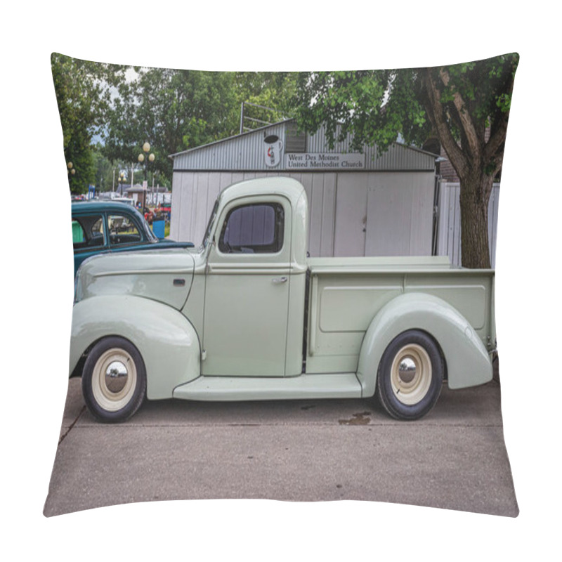 Personality  Des Moines, IA - July 01, 2022: High Perspective Side View Of A 1941 Ford Half Ton Pickup Truck At A Local Car Show. Pillow Covers