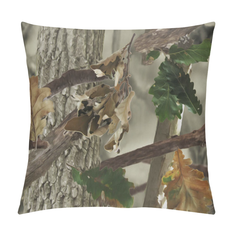 Personality  Realistic Camouflage Print. Seamless Pattern. Oak Tree, Branches And Leaves. Useable For Hunting And Military Purposes.                                                     Pillow Covers